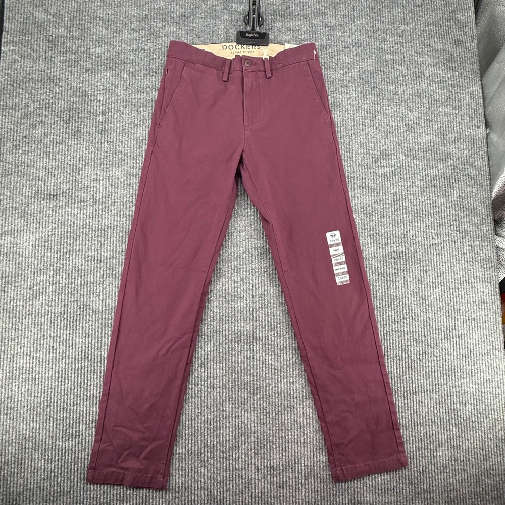 Dockers Alpha Khaki Pants Mens 28x30 Burgundy New Slim Fit Smart 360‎ Flex Chino